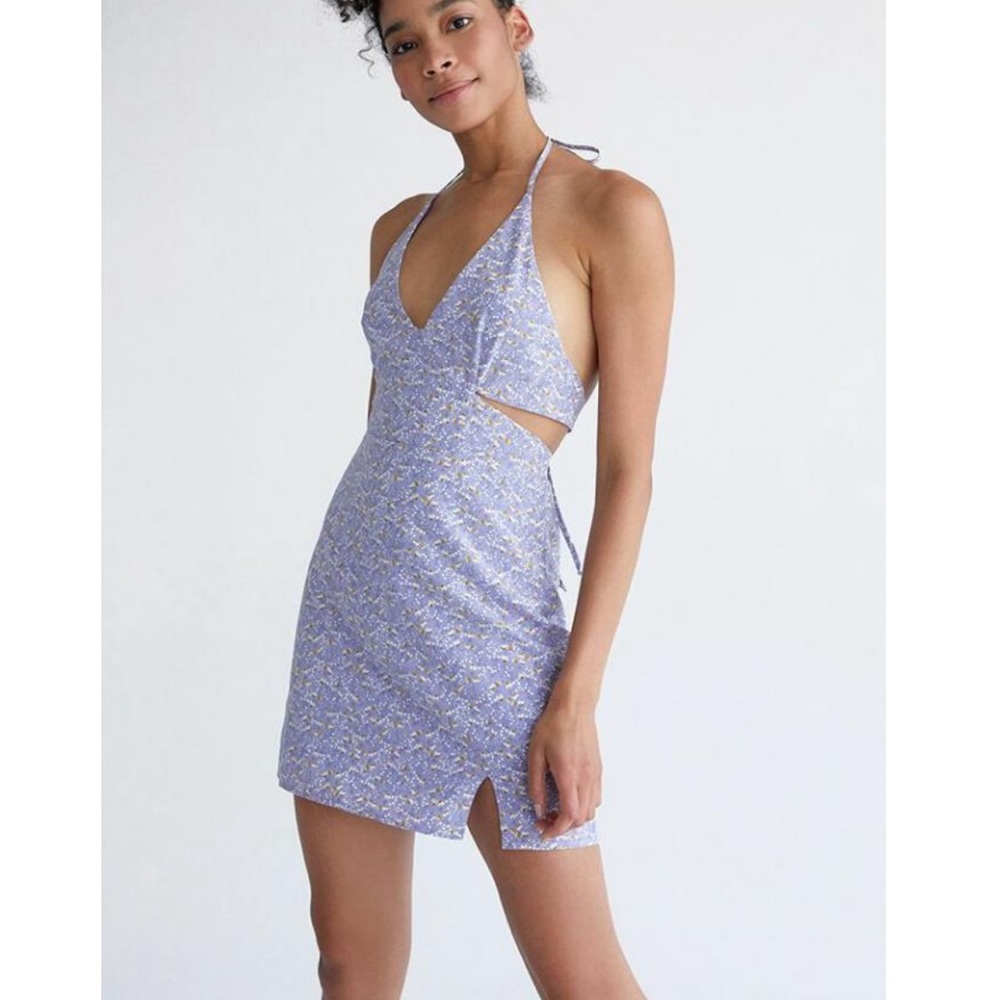 La hearts purple halter mini dress